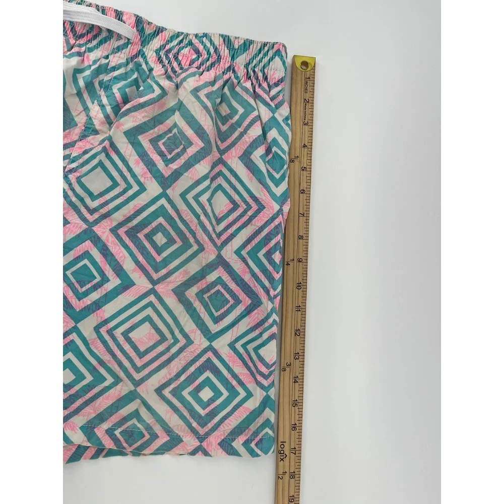 Chubbies Swim Trunks Mens Medium Teal Pink Geometric Diamond Mesh Lined Shorts